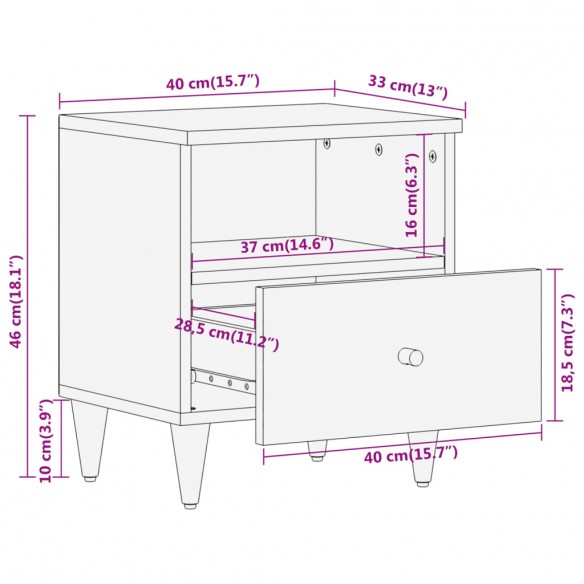 Tables de chevet 2 pcs 40x33x46 cm Bois de manguier solide