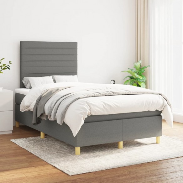 Cadre de lit avec matelas gris foncé 120x190cm tissu