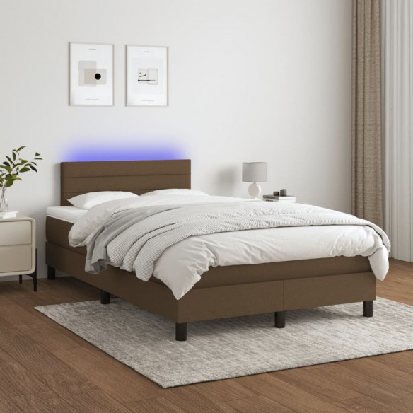 Cadre de lit matelas et LED marron foncé 120x190 cm