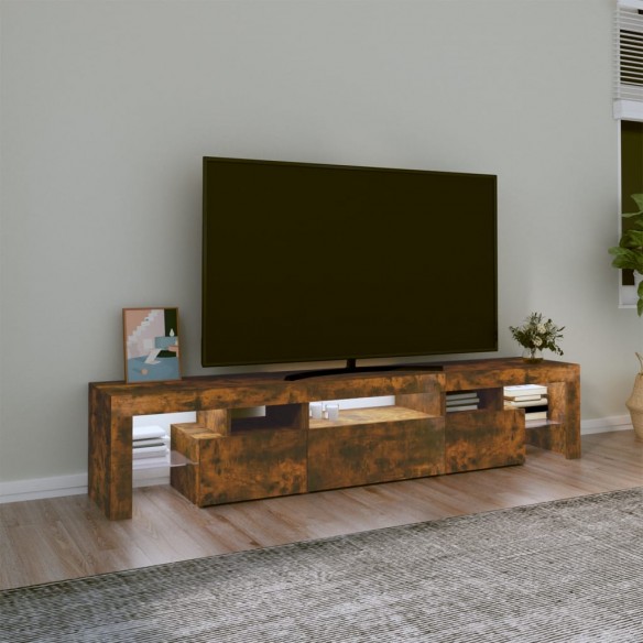 Meuble TV avec lumières LED Chêne fumé 200x36,5x40 cm