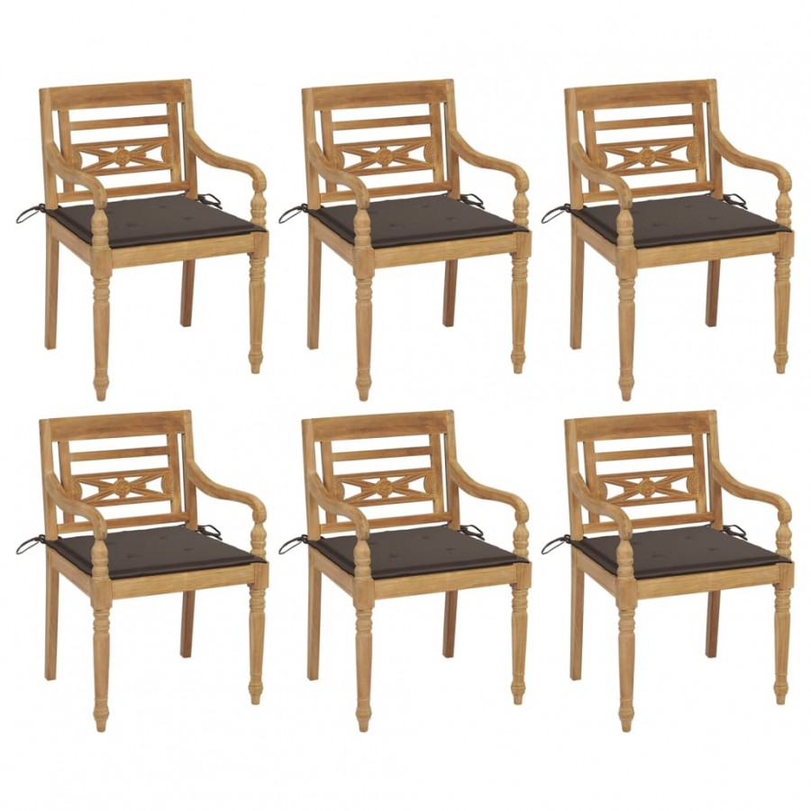 Chaises Batavia avec coussins 6 pcs Bois de teck solide