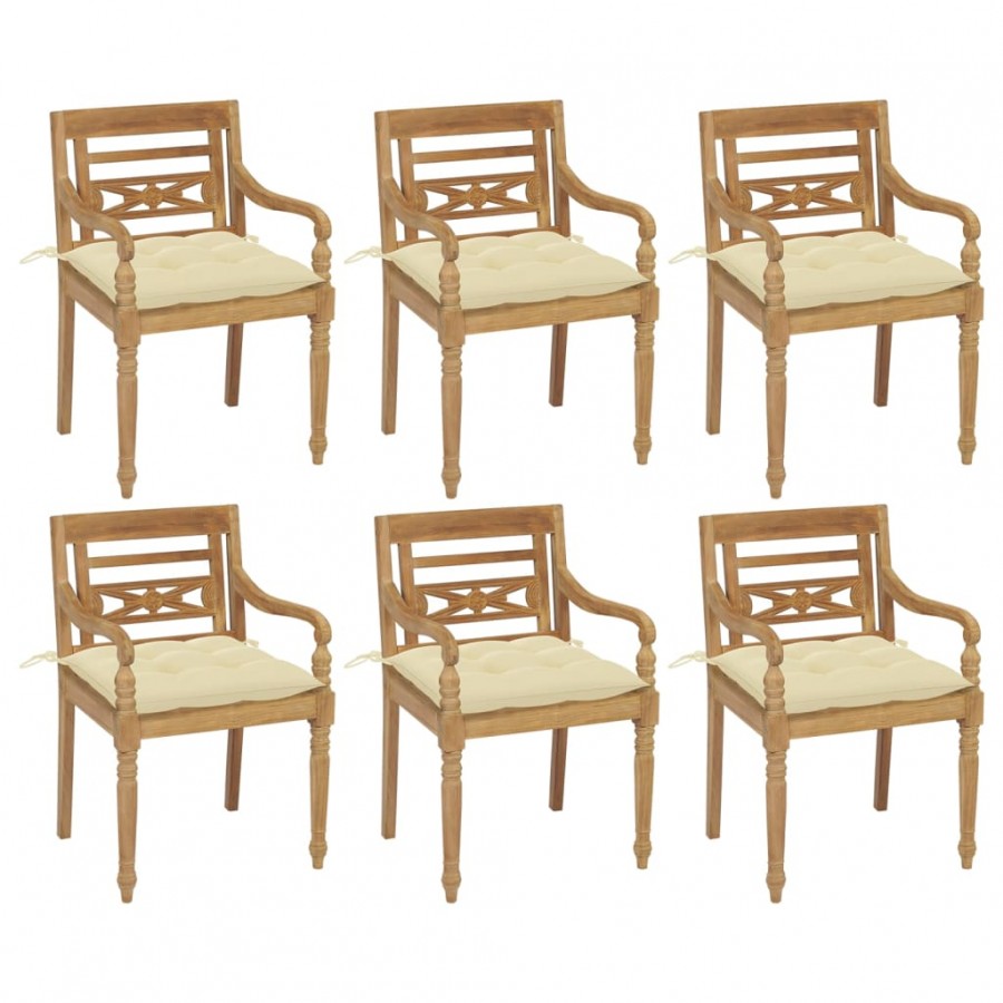 Chaises Batavia avec coussins 6 pcs Bois de teck solide