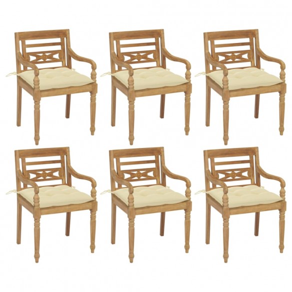 Chaises Batavia avec coussins 6 pcs Bois de teck solide