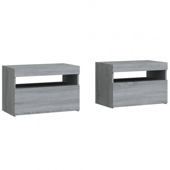 Tables de chevet 2 pcs et lumières LED Sonoma gris 60x35x40 cm