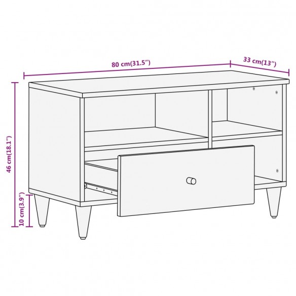 Meuble TV 80x33x46 cm bois massif de manguier