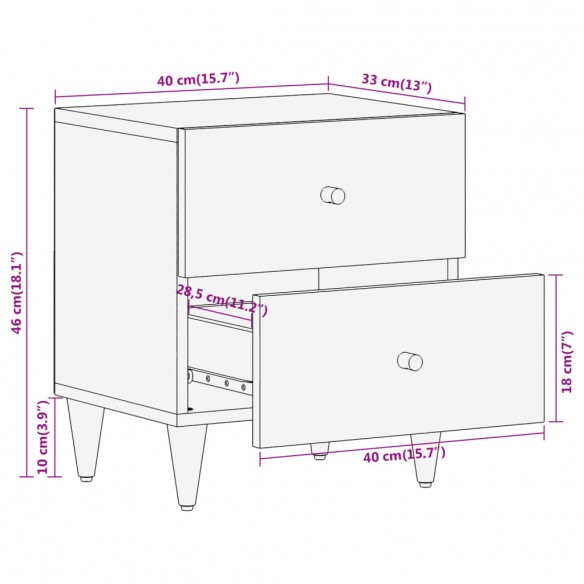 Table de chevet 40x33x46 cm Bois de manguier solide