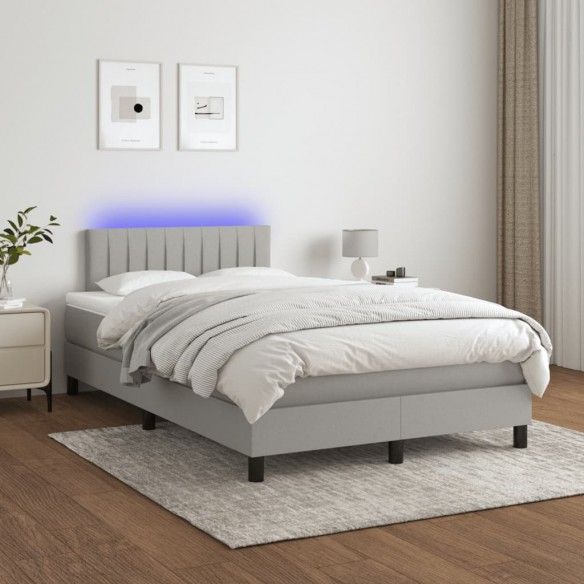 Cadre de lit matelas LED gris clair 120x190 cm tissu