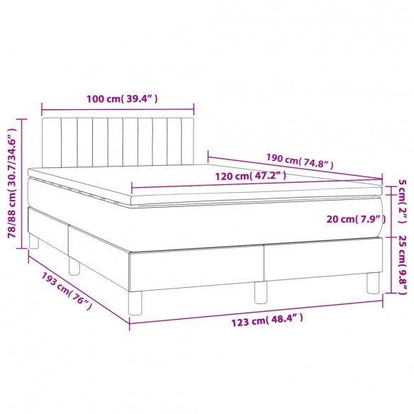 Cadre de lit matelas LED gris clair 120x190 cm tissu