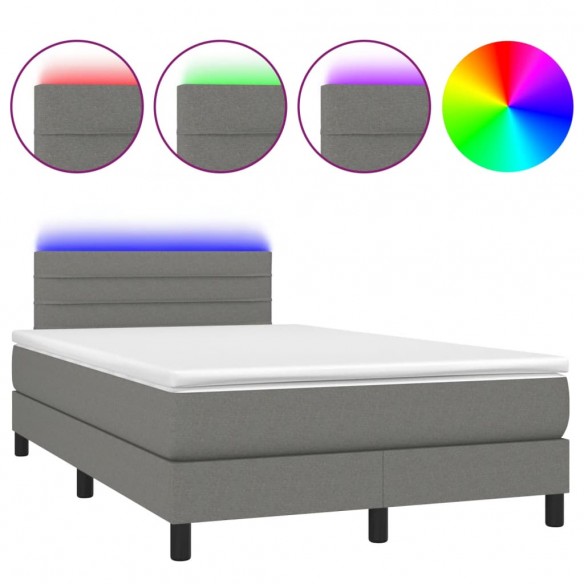 Cadre de lit matelas LED gris foncé 120x190 cm tissu