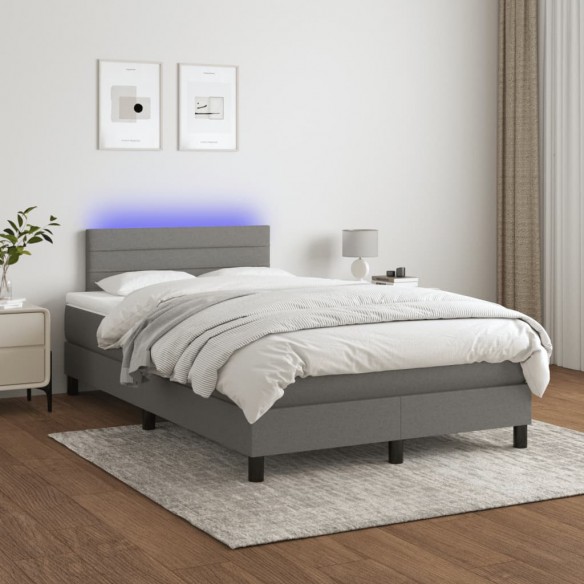 Cadre de lit matelas LED gris foncé 120x190 cm tissu