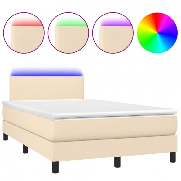 Cadre de lit matelas et LED crème 120x190 cm tissu