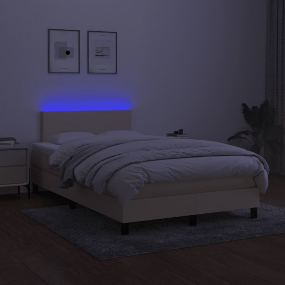 Cadre de lit matelas et LED crème 120x190 cm tissu