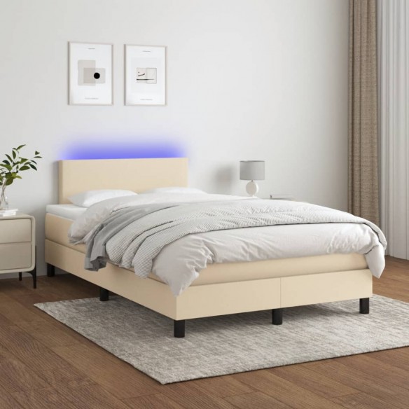 Cadre de lit matelas et LED crème 120x190 cm tissu