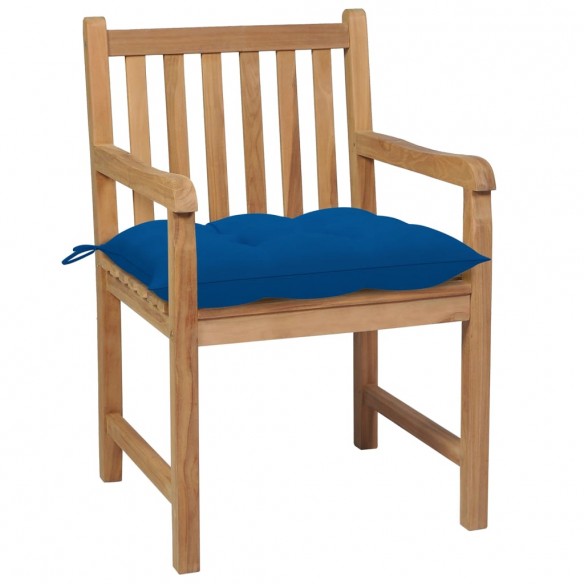 Chaises de jardin 6 pcs avec coussins bleu Bois de teck solide