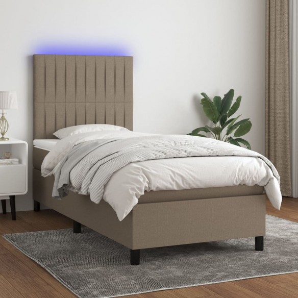 Cadre de lit et matelas et LED Taupe 80x200cm Tissu