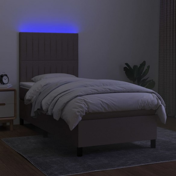 Cadre de lit et matelas et LED Taupe 80x200cm Tissu