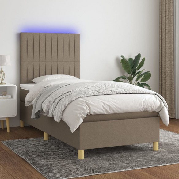 Cadre de lit et matelas et LED Taupe 90x200 cm Tissu