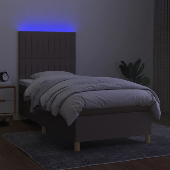 Cadre de lit et matelas et LED Taupe 90x200 cm Tissu