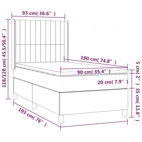 Cadre de lit et matelas Crème 90x190 cm Tissu