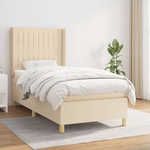 Cadre de lit avec matelas Crème 90x200 cm Tissu