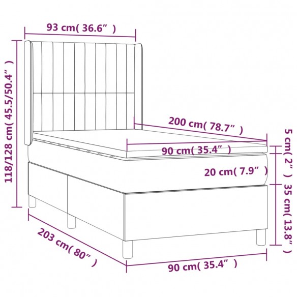 Cadre de lit avec matelas Crème 90x200 cm Tissu