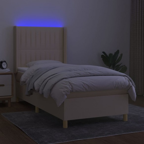 Cadre de lit matelas et LED Crème 90x200 cm Tissu