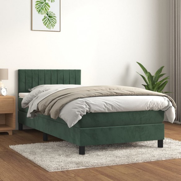 Cadre de lit avec matelas Vert foncé 90x190 cm