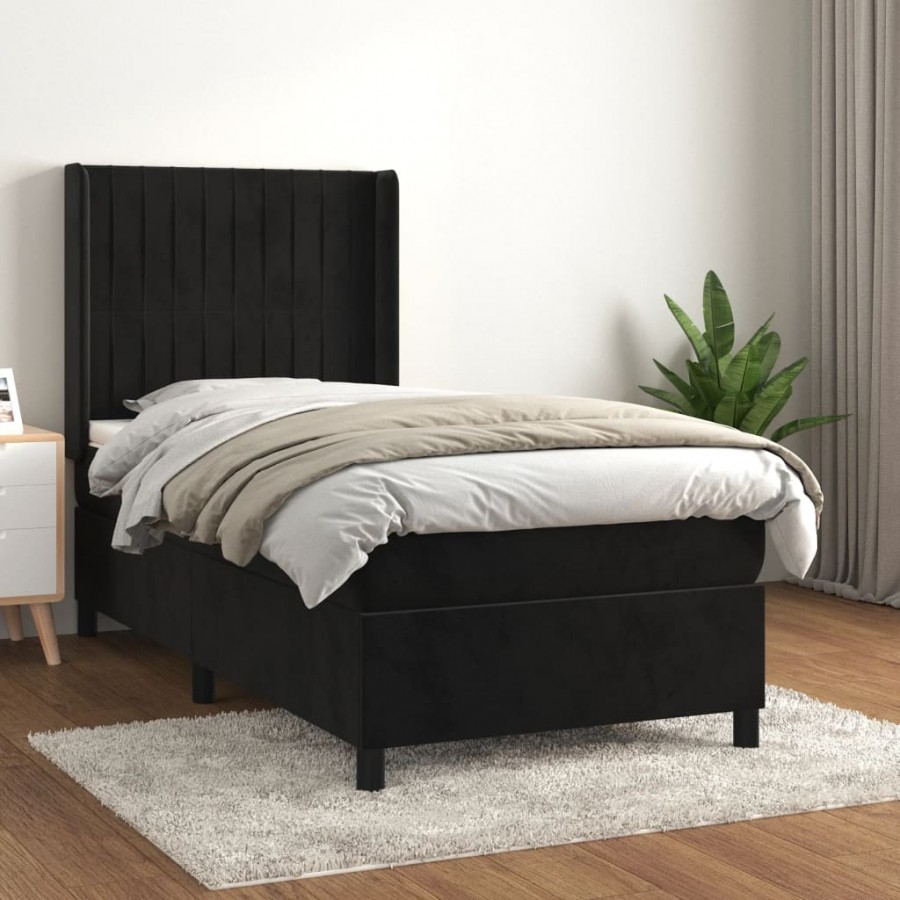 Cadre de lit et matelas Noir 80x200 cm Velours