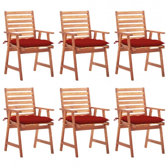 Chaises à dîner d'extérieur 6 pcs avec coussins Acacia massif