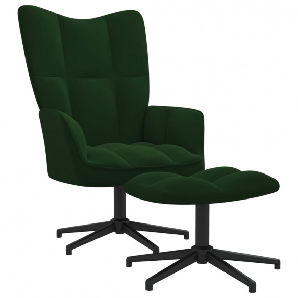 Chaise de relaxation avec repose-pied Vert foncé Velours