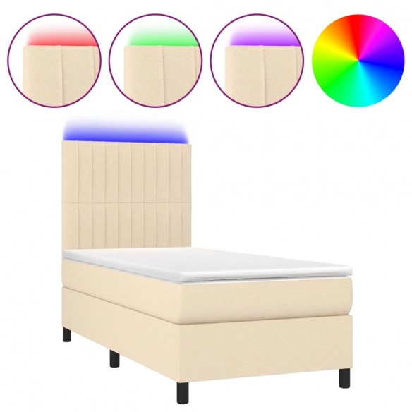 Cadre de lit et matelas et LED Crème 90x190 cm Tissu