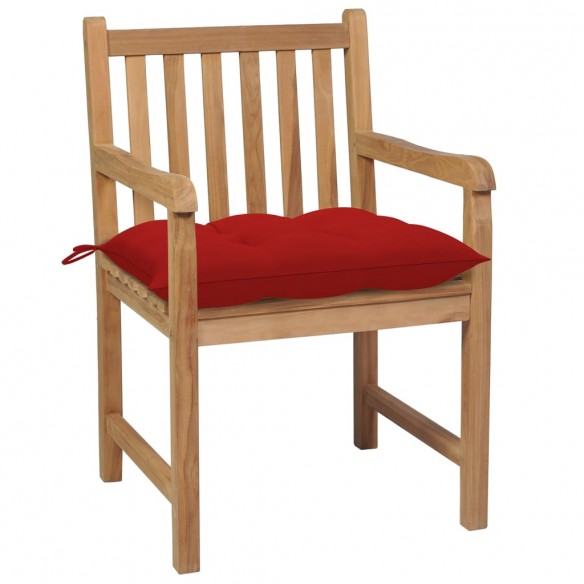 Chaises de jardin 6 pcs avec coussins rouge Bois de teck solide