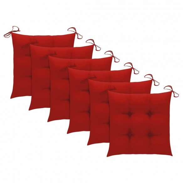 Chaises de jardin 6 pcs avec coussins rouge Bois de teck solide