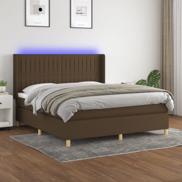 Cadre de lit matelas et LED Marron foncé 180x200cm