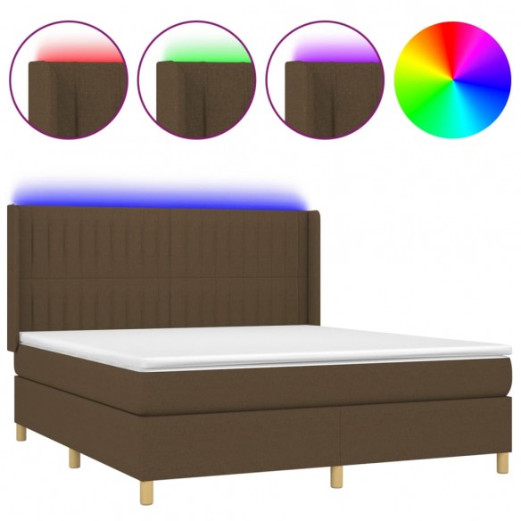 Cadre de lit matelas et LED Marron foncé 180x200cm