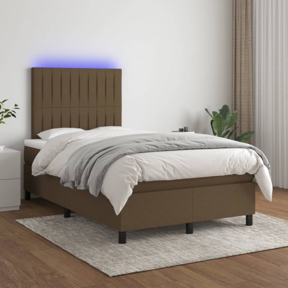 Cadre de lit matelas et LED Marron foncé 120x200 cm