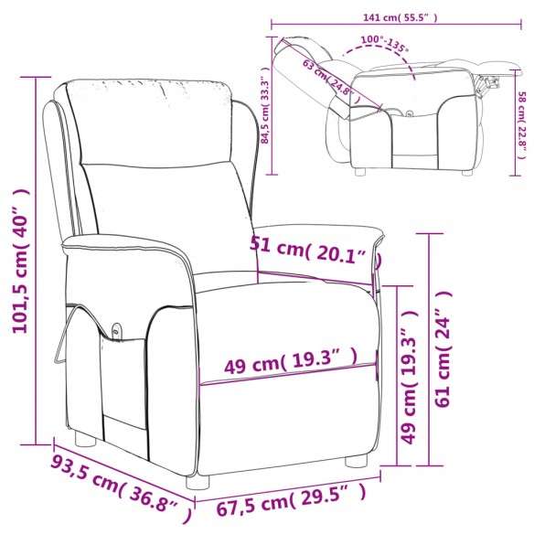 Fauteuil inclinable électrique Gris clair Tissu