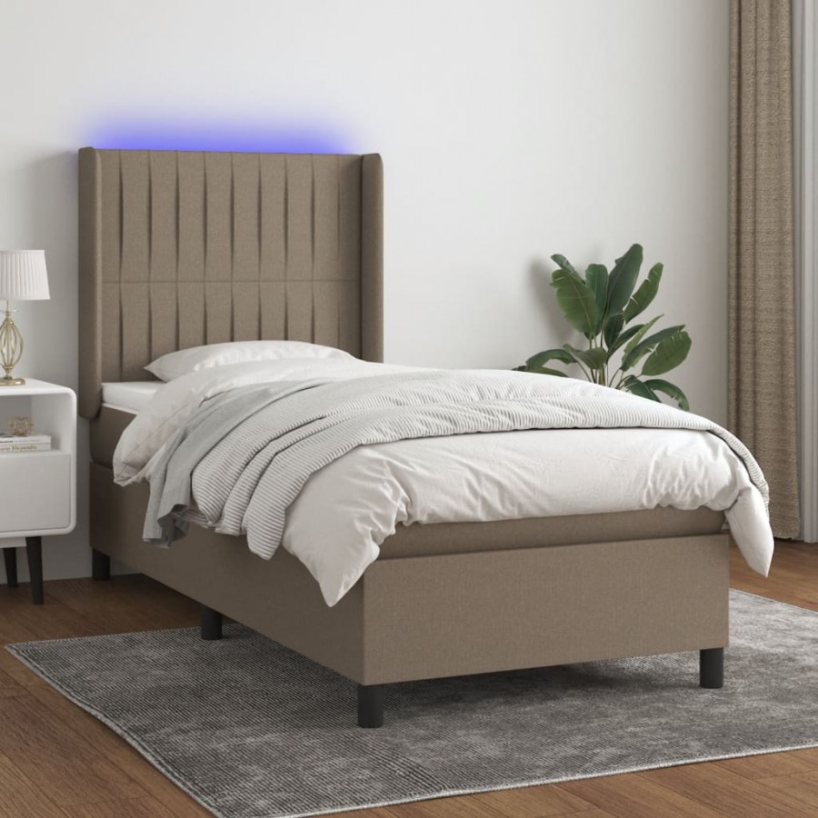 Cadre de lit matelas et LED Taupe 90x190 cm Tissu