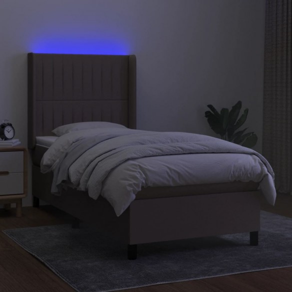 Cadre de lit matelas et LED Taupe 90x190 cm Tissu