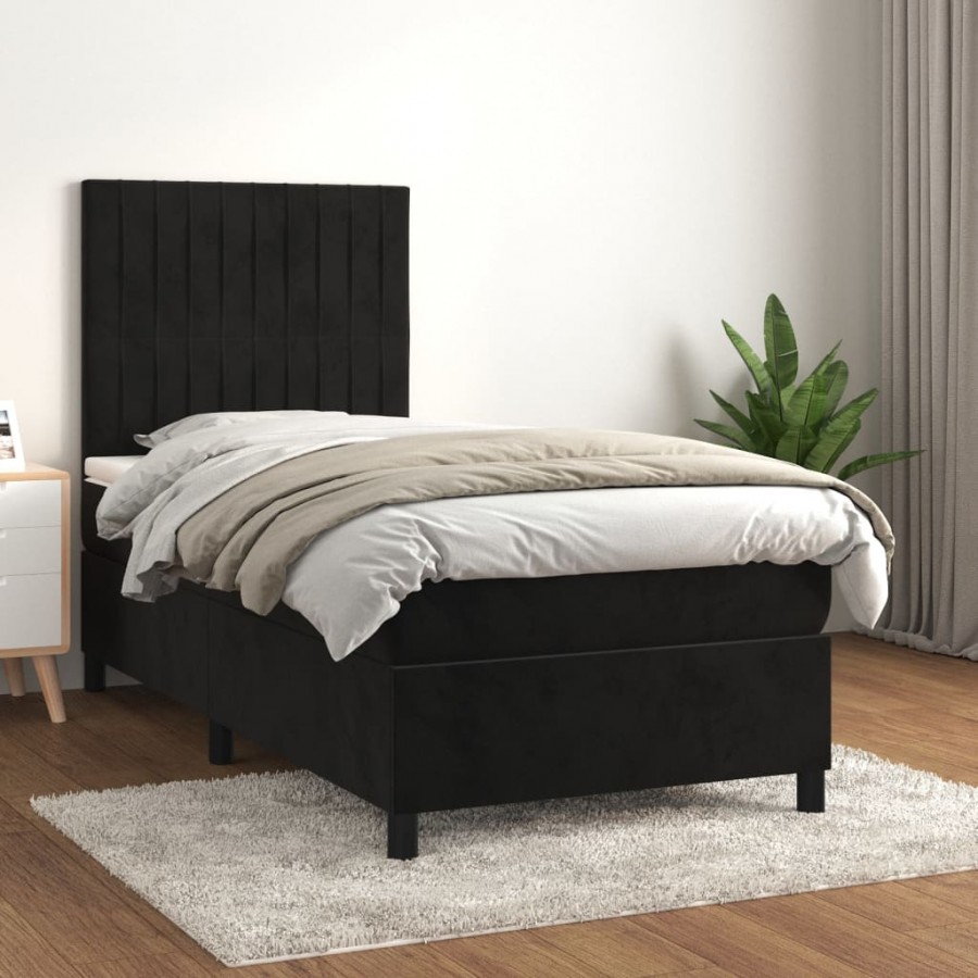 Cadre de lit avec matelas Noir 90x200...