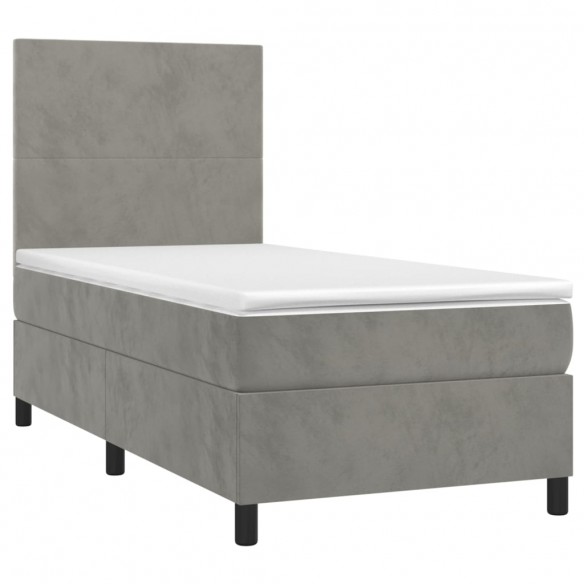 Cadre de lit avec matelas et LED Gris clair 90x190cm