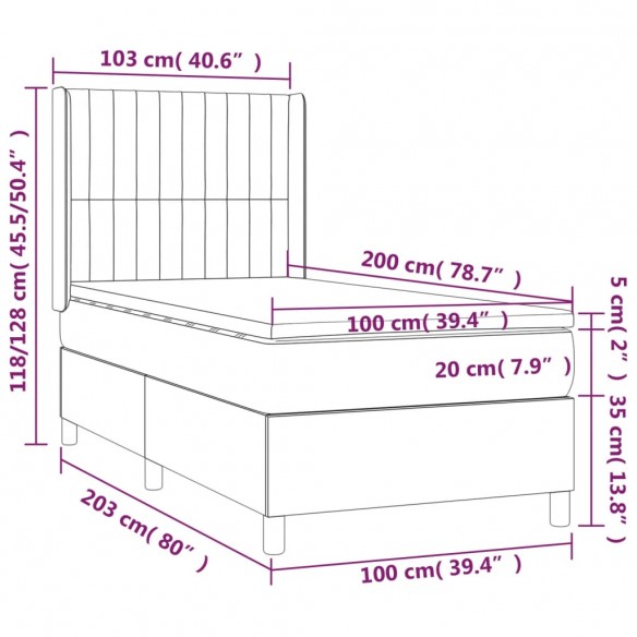 Cadre de lit avec matelas Marron foncé 100x200 cm