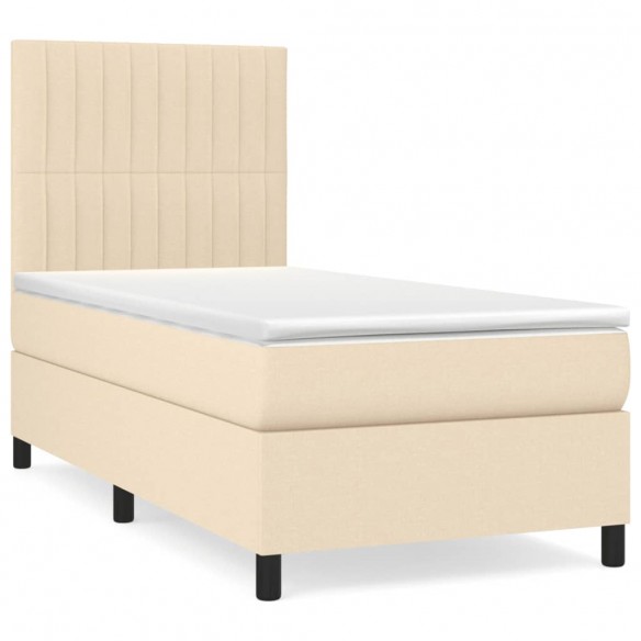 Cadre de lit avec matelas Crème 80x200 cm Tissu