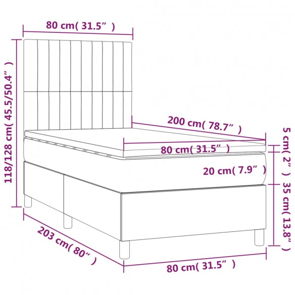 Cadre de lit avec matelas Crème 80x200 cm Tissu