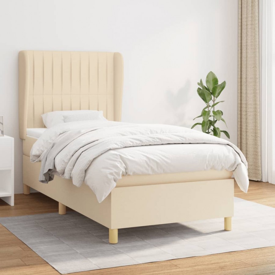 Cadre de lit avec matelas Crème 80x200 cm Tissu