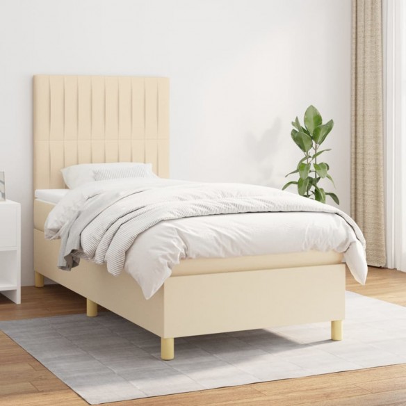 Cadre de lit avec matelas Crème 90x200 cm Tissu