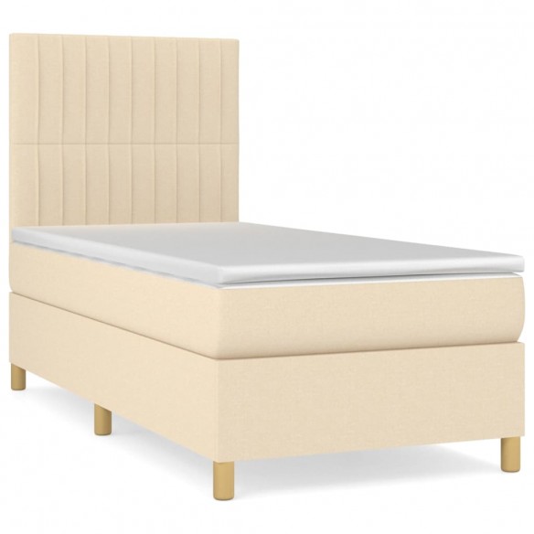 Cadre de lit avec matelas Crème 90x200 cm Tissu