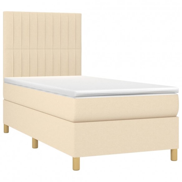 Cadre de lit avec matelas Crème 90x200 cm Tissu