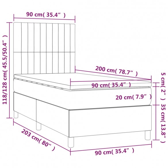 Cadre de lit avec matelas Crème 90x200 cm Tissu