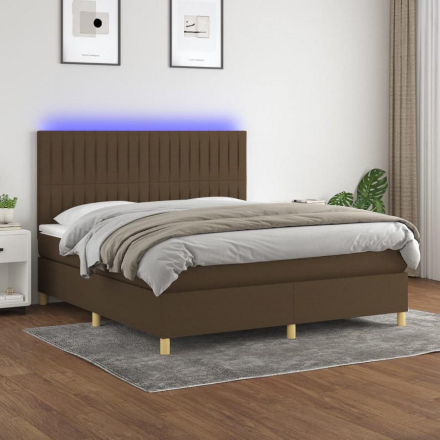 Cadre de lit matelas et LED Marron foncé 180x200cm